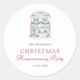 Preppy Watercolor House Merry Christmas Classic Round Sticker