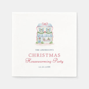 Preppy Watercolor House Merry Christmas Napkin