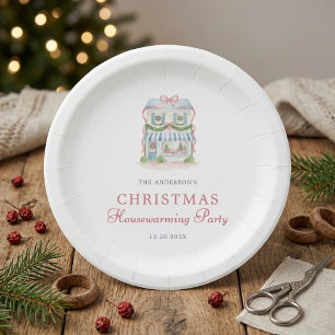 Preppy Watercolor House Merry Christmas Paper Plate