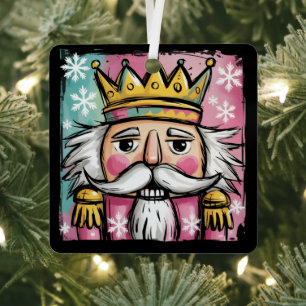 Preppy Watercolor Nutcracker Santa Christmas Girly Metal Tree Decoration