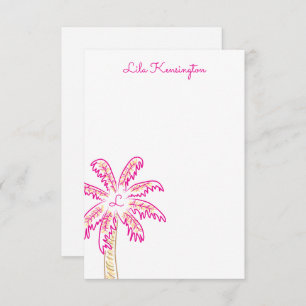Preppy Watercolor Palm Tree Monogram Note Cards