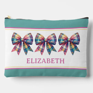 Preppy Watercolor Plaid Bow Personalised Accessory Pouch