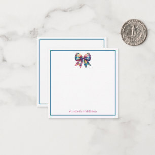 Preppy Watercolor Plaid Bow Personalised Card