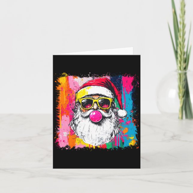 Preppy Watercolor Santa Bubble Gum Nk Sungles Chri Card (Front)