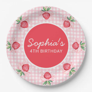 Preppy Watercolor Strawberries Berry Sweet Paper Plate