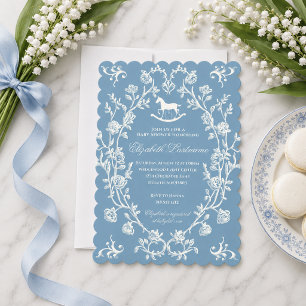 Preppy Wedgewood Blue Rocking Horse Baby Shower Invitation