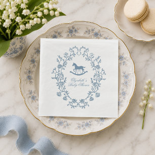 Preppy Wedgewood Blue Rocking Horse Baby Shower Napkin