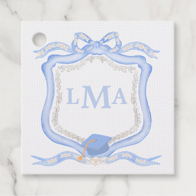 Preppy Wedgewood Monogram Graduation Favour Tags (Front)
