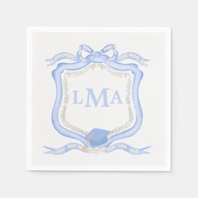 Preppy Wedgewood Monogram Graduation Napkin (Front)