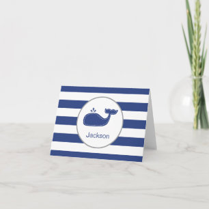 Preppy Whale Thank You Note, Nautical, Navy Card