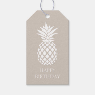Preppy White Pineapple on Beige Gift Tags