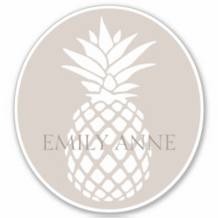 Preppy White Pineapple on Beige Personalized