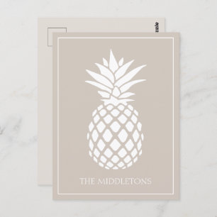 Preppy White Pineapple on Beige Postcard