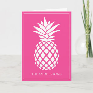 Preppy White Pineapple on Pink Note Card