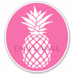 Preppy White Pineapple on Pink Personalised