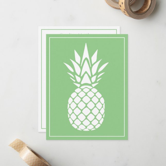 Preppy White Pineapple on Sage Green Card (Front/Back In Situ)