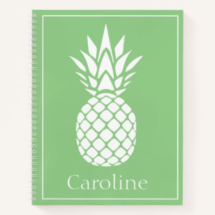 Preppy White Pineapple on Sage Green Notebook