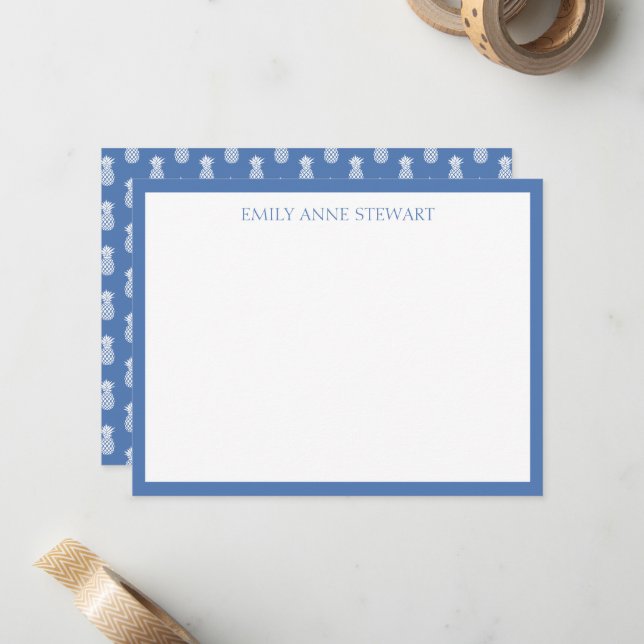 Preppy White Pineapples on Blue Card (Front/Back In Situ)