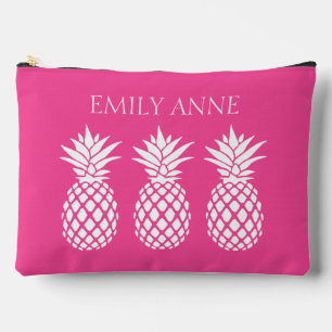 Preppy White Pineapples on Pink Accessory Pouch