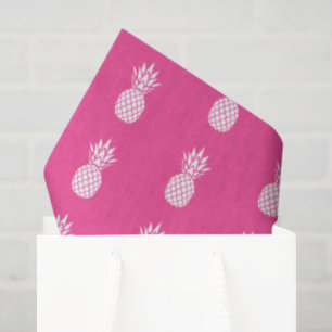 Preppy White Pineapples on Pink Tissue Paper