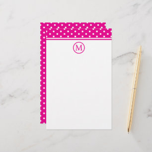 Preppy White Polka Dots on Bright Pink Monogram Stationery