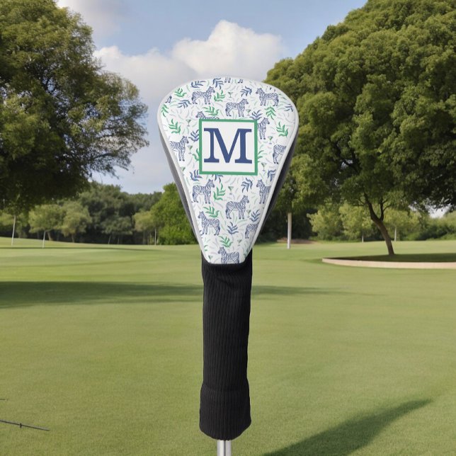 Preppy White Zebra Martini Monogram Golf Head Cover (Creator Uploaded)
