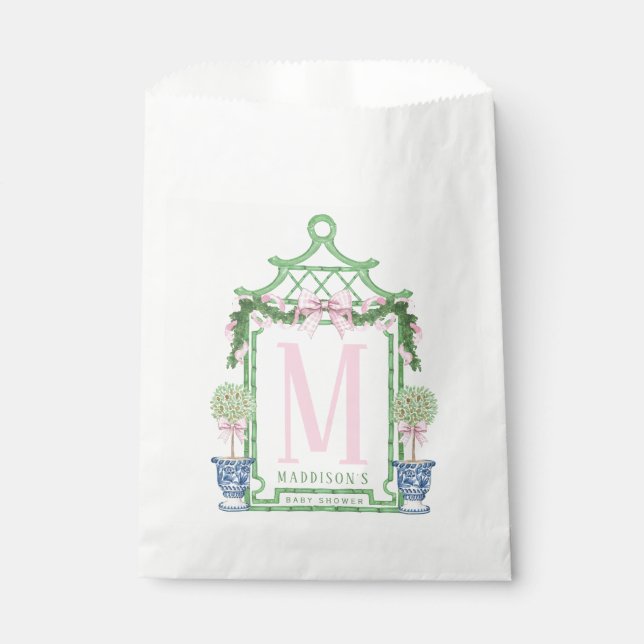 Preppy Wreath with Pink Gingham Bow | Baby Shower Favour Bags (Front)