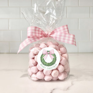 Preppy Wreath with Pink Gingham Bow Classic Round Sticker