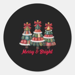 Preppy Xmas Coquette Bow Lace Merry Bright Christm Classic Round Sticker
