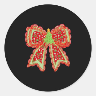 Preppy Xmas Coquette Bow Lace Merry Bright Christm Classic Round Sticker