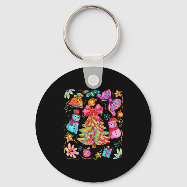 Preppy Xmas Coquette Bow Lace Merry Bright Christm Key Ring (Front)