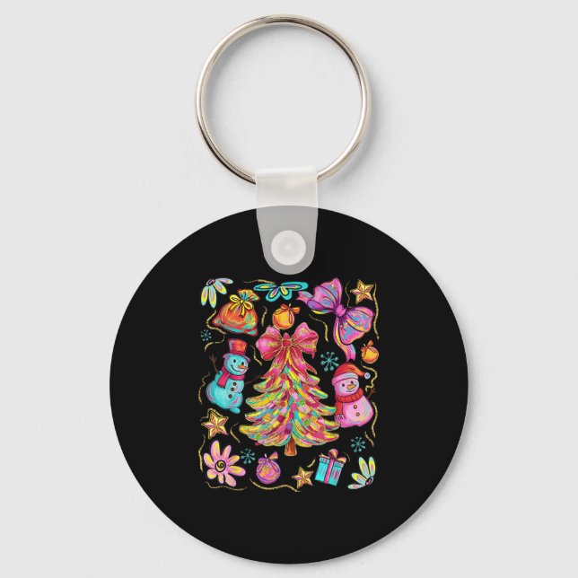 Preppy Xmas Coquette Bow Lace Merry Bright Christm Key Ring (Front)