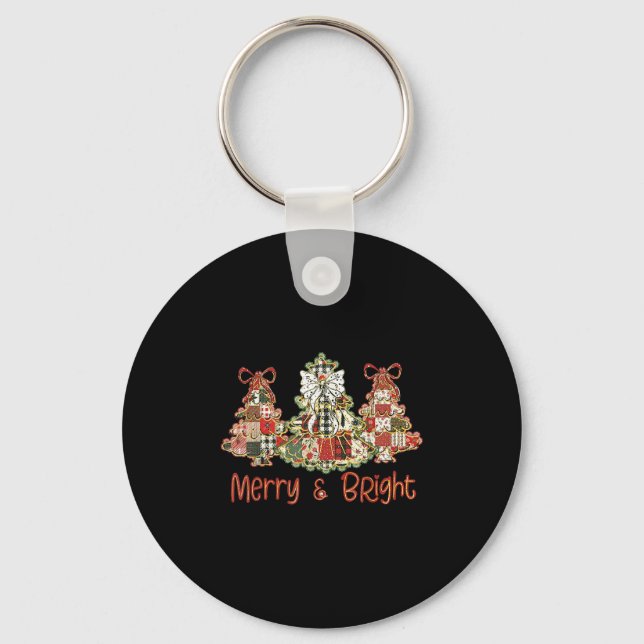 Preppy Xmas Coquette Bow Lace Merry Bright Christm Key Ring (Front)
