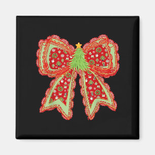 Preppy Xmas Coquette Bow Lace Merry Bright Christm Magnet