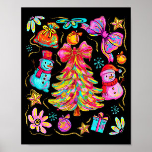 Preppy Xmas Coquette Bow Lace Merry Bright Christm Poster