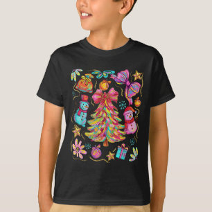 Preppy Xmas Coquette Bow Lace Merry Bright Christm T-Shirt