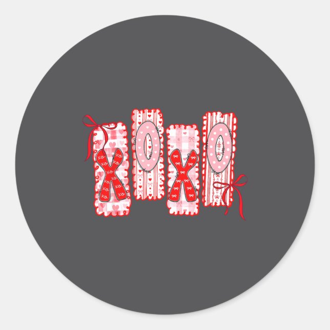 Preppy Xoxo Coquette Bow Hearts Valentine's Day Wo Classic Round Sticker (Front)