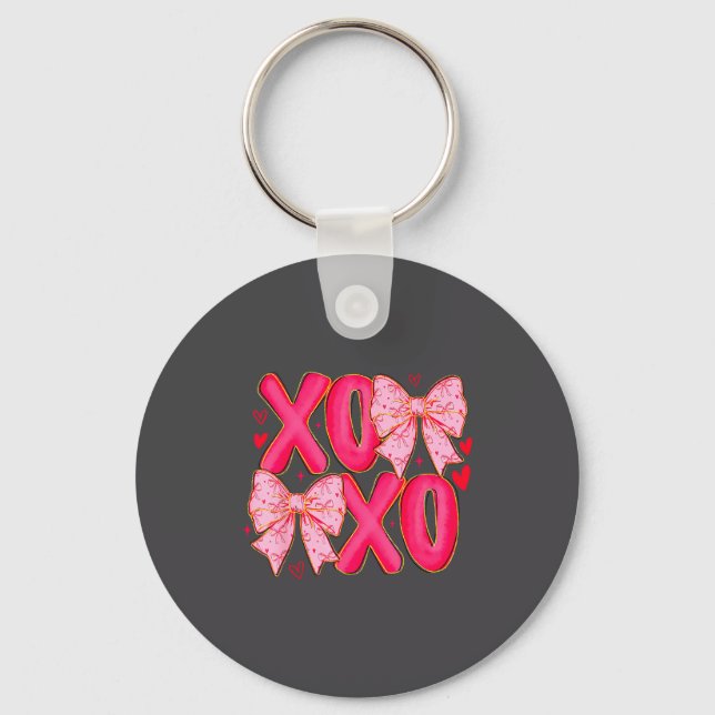Preppy Xoxo Coquette Bow Hearts Valentine's Day Wo Key Ring (Front)