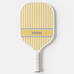 Preppy Yellow and Blue Personalised Name Striped Pickleball Paddle