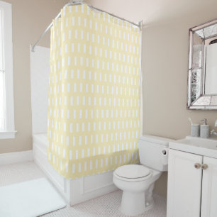  Preppy Yellow and White Geometric Grid Pattern Shower Curtain