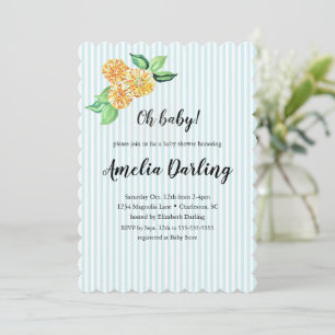 Preppy Yellow Flower Stripe Baby Shower Invitation
