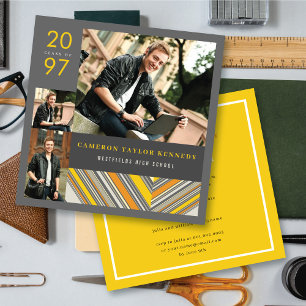 Preppy Yellow Pin Stripes Photo Graduation Party Invitation
