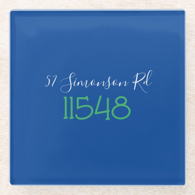Preppy Zip Code Street Address Personalised Glass Coaster (Front)