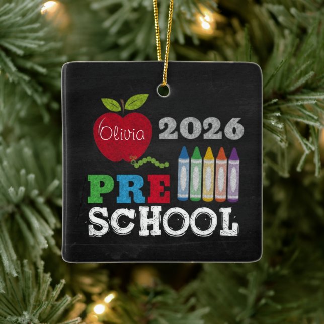 Preschool 2026 Chalkboard Name Ornament (Tree)
