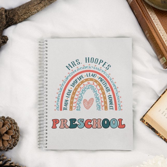 Preschool Boho Rainbow Heart Trendy Personalised Notebook (Creator Uploaded)