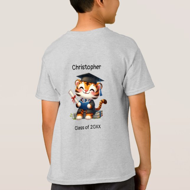 Preschool Boy Graduate Name Cute Tiger T-Shirt (Back)
