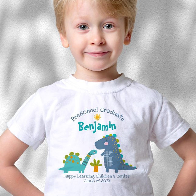 Preschool Boy Graduation Dinosaur Cute Custom Name Toddler T-Shirt (Creator Uploaded)