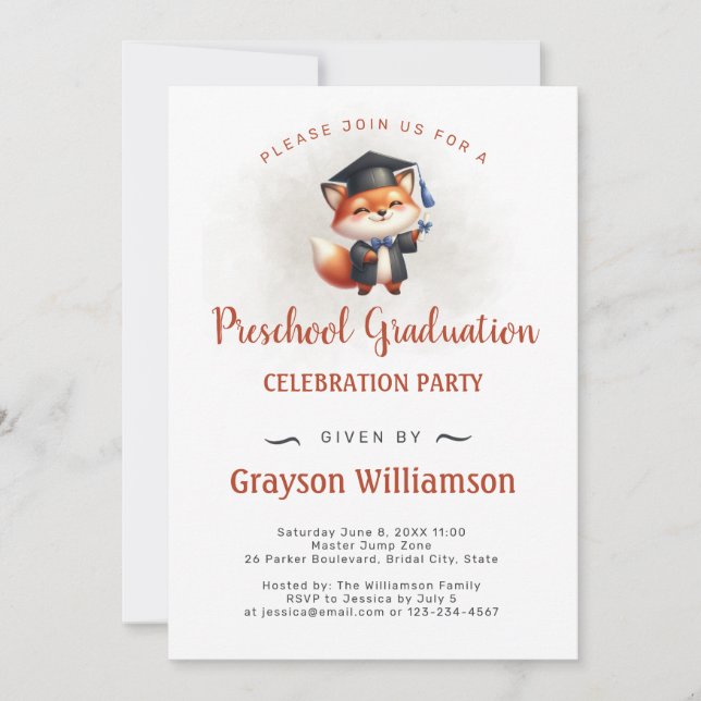 Preschool Boy Graduation Fox Invitation (Front)