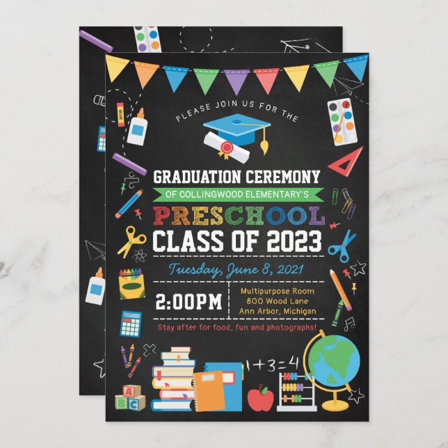 Preschool Elementary School Graduation Ceremony Invitation (Front/Back)