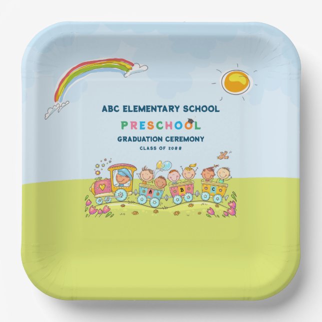 Preschool Elementary School Graduation Ceremony Paper Plate (Front)